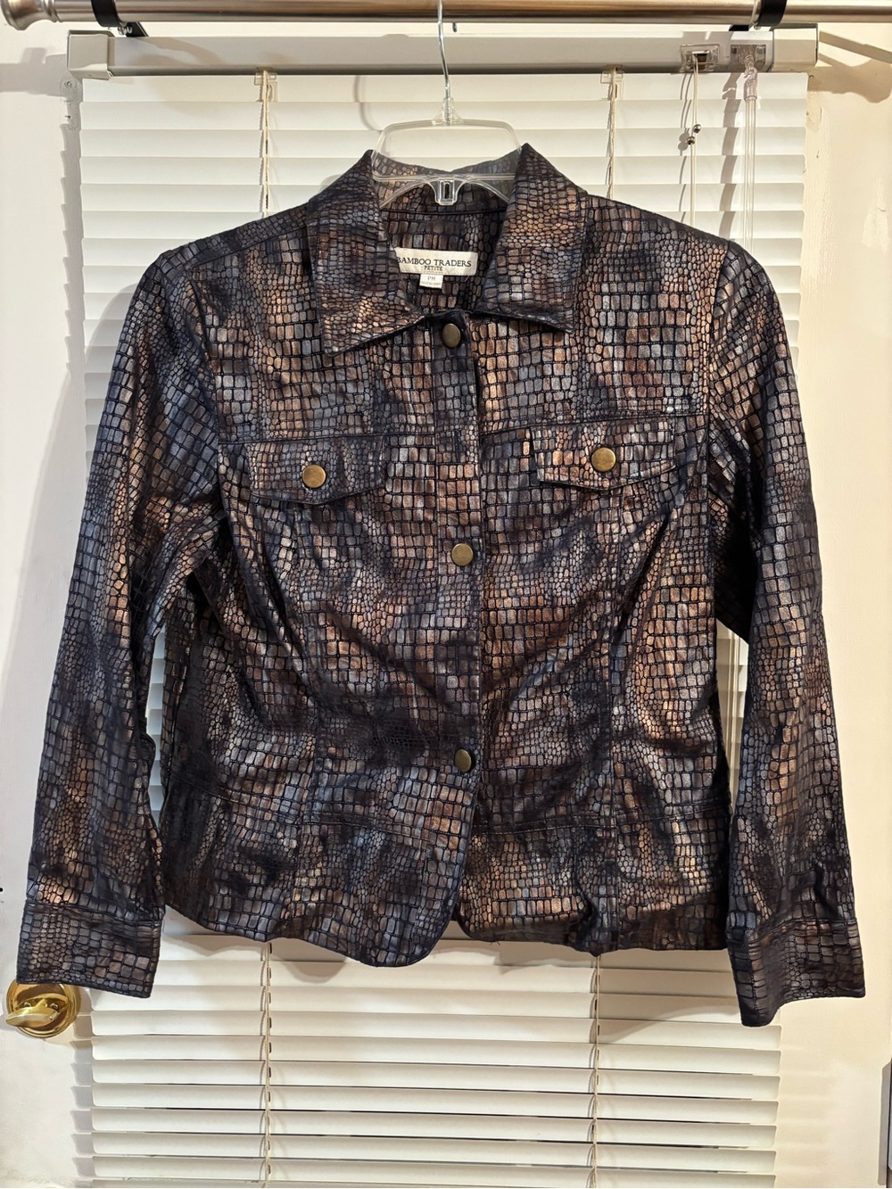 Bamboo Traders Women's Black & Gold Snake Skin Full Zip Blazer Jacket PM Petites